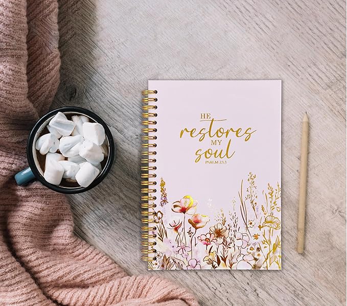 Christian Women's Notebook With Gold Foil, Christian Art Gift Diary, Women's Prayer Diary, Exquisite Bible Notebook, Psalm 23:3 "He Restores My Soul, 5.5 X 8.3 - Bloomnest