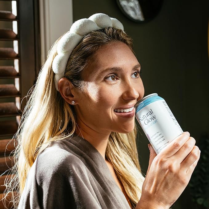 Natural Glow Hydration® Glycine Beauty Water, Unsweetened Lemon Flavor, 12 Pack of 12 fl oz Cans, Electrolytes & Amino Acids, Zero Sugar & Zero Sodium, Anti-Aging Facial Petals Bundle