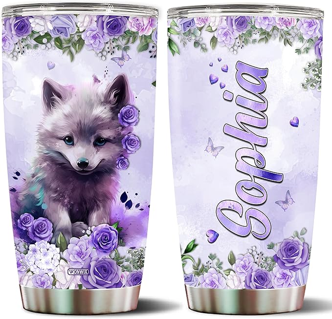 Personalized Wolf Gifts Wolves Gift For Women, Girls Lover Coffee Cup Mug Travel Mugs 20oz Stainless Steel Thermos Tumbler With Lids (WOLF) - Bloomnest
