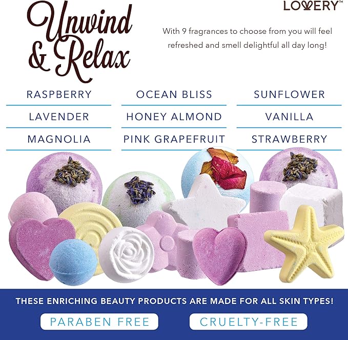 Bath Bombs Gift Set for Women, 17 Large Bath Fizzies in Assorted Colors, Shapes & Scents, Bath and Body Spa Set with Shea & Coco Butter, Ultra Rich Spa Set in Handmade Weaved Basket - Bloomnest