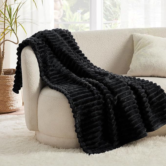 Bedsure GentleSoft Black Fleece Blanket for Couch - Cozy Soft Blankets for Women, Cute Small Throws for Girls, 50x70 Inches - Bloomnest