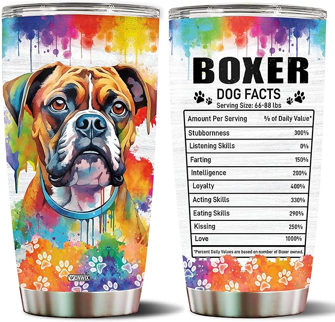 Gifts for Boxer Lovers 20 Oz Stainless Steel Tumbler Travel Coffee Mug Birthday Christmas New Year Thanksgiving Easter Gift Ideas for Dog Lovers Owners Boxers Mom Funny Facts Water Bottle - Bloomnest