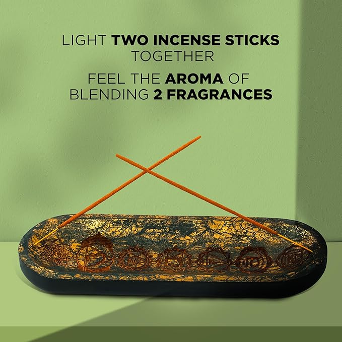 Hand Carved Incense Holder-Incense Burner/Ash Catcher/Handmade Wooden Insence Tray – Modern Gift Home/Room/Seven Chakra Blue Gold Kitchen Décor Size 11x4x1.5 Inches - Bloomnest