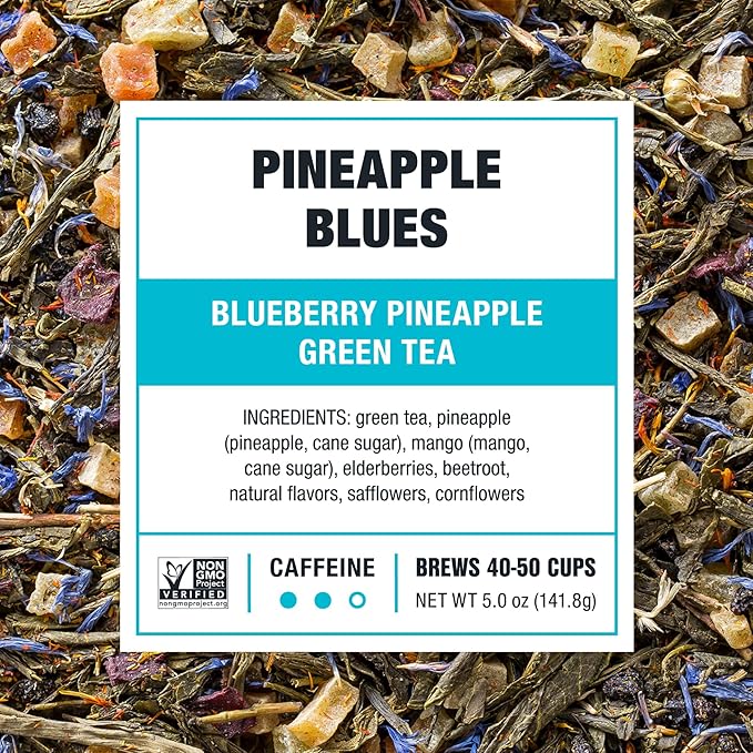 Tiesta Tea - Pineapple Blues, Premium Loose Leaf Blend, Blueberry Pineapple Green Tea, Refreshing Blend, Medium Caffeinated, Hot or Iced, Seasonal Flavors, 50 Cups, 5 Ounce Refillable Tin - Bloomnest