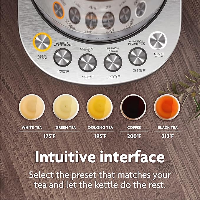 Vianté Electric Kettle With Infuser For Loose Leaf. Hot Tea Maker With Temperature Control And Automatic Shut Off. Tea Kettle With Brewing Programs. 1.5 Liters Capacity - Bloomnest