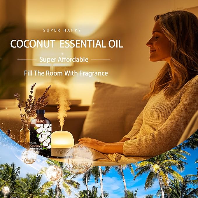 Coconut Essential Oil, Coconut Oil 4 Fl Oz 120ML for Diffuser Humidifier Yoga Cleaning DIY Candle Soap Making Perfume Gift for Women Essential Oils - Bloomnest