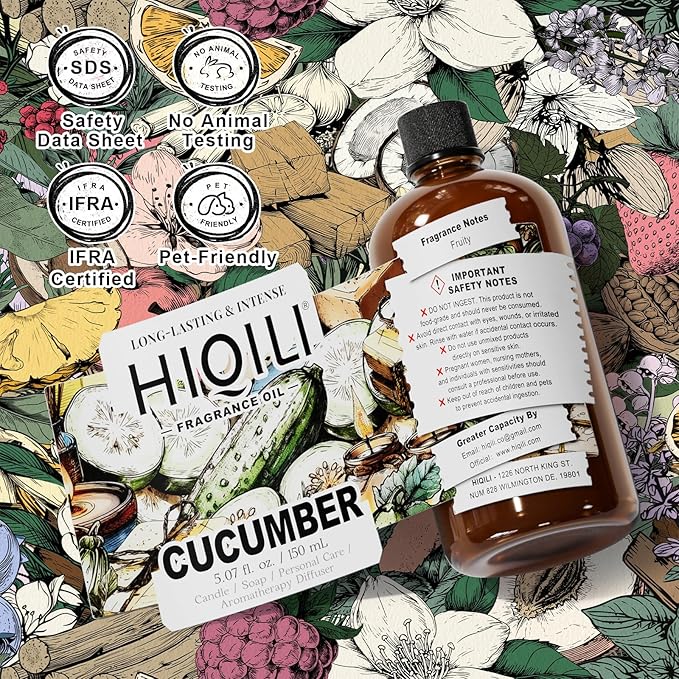 HIQILI Cucumber Fragrance Oil for Diffuser Use, Fresh Scents for DIY Soap, Body Spray, Candle Supplies for Candle Making - 5.07 Fl Oz - Bloomnest