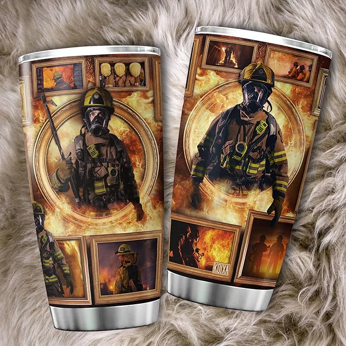 Firefighter Insulated Tumbler 20 Oz Stainless Steel Coffee Cup With Lid Cool Things For Firefighters Men Coworker Gift Ideas Firemen Mug Retirement Retired Fireman Gifts - Bloomnest