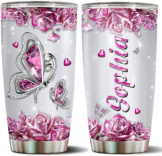 Personalized Butterfly Coffee Mugs For Girls Mom Women Adults Butterflies Lovers Water Bottle Travel Mug Mothers Day Birthday Christmas Valentine 20oz Stainless Steel Cup With Lid - Bloomnest