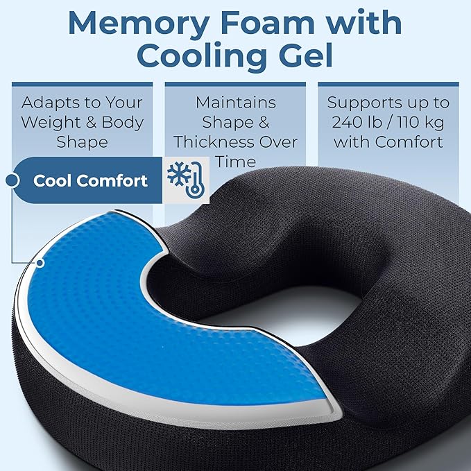 5 STARS UNITED Donut Pillow Hemorrhoid Tailbone Cushion – Large Chair Pad for Pain Relief – Coccyx, Prostate, Sciatica, Pelvic Floor, Pressure Sores, Pregnancy, Postpartum Recovery, Arctic Black - Bloomnest
