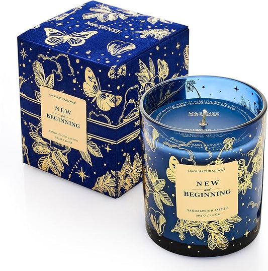 M&SENSE Holiday Scented Candle Gift for Women and Men - Sandal Wood Jasmin Scent, 10 oz Soy Wax, Birthday,Holiday, Christmas, New Year Gift - Bloomnest