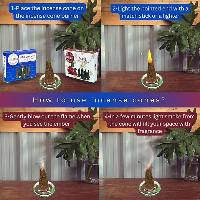 TRUMIRI Incense Cones - Combo Pack of 20 Cone Incense - Nag Champa & Rose Scents TRUMIRI