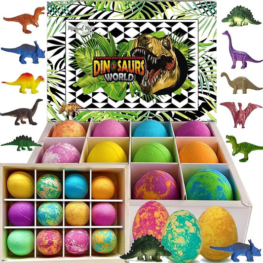 Bath Bombs for Kids with Surprise Inside - 12 Dinosaur Bath Bombs with Toys, Organic Colorful Bubble Bath Fizzies, Dino Egg Bath Bomb w/Rich Bubbles, Stocking Stuffers Christmas Gifts for Kids, Boys - Bloomnest