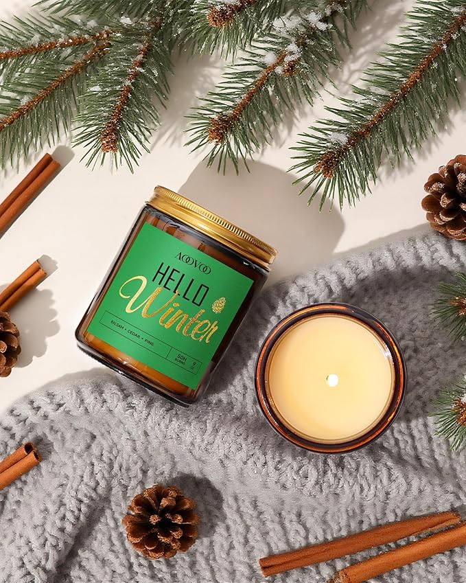 AOOVOO Hello Winter Candle - Large Pine Scented Soy Wax Aromatherapy Candle, 9 oz - Bloomnest