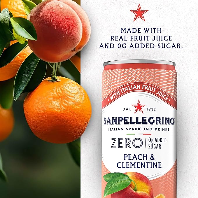 Sanpellegrino Zero Grams Added Sugar Italian Sparkling Drinks, Sparkling Peach Clementine Beverage, 24 Pack of 11.15 Fl Oz Cans - Bloomnest