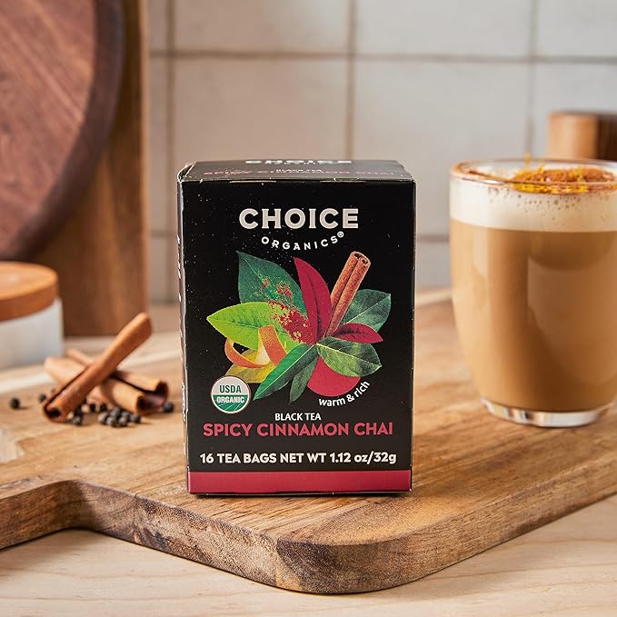 Choice Organics - Organic Spicy Cinnamon Chai Tea (3 Pack) - Rainforest Alliance - Contains Caffeine - 48 Organic Black Tea Bags - Bloomnest