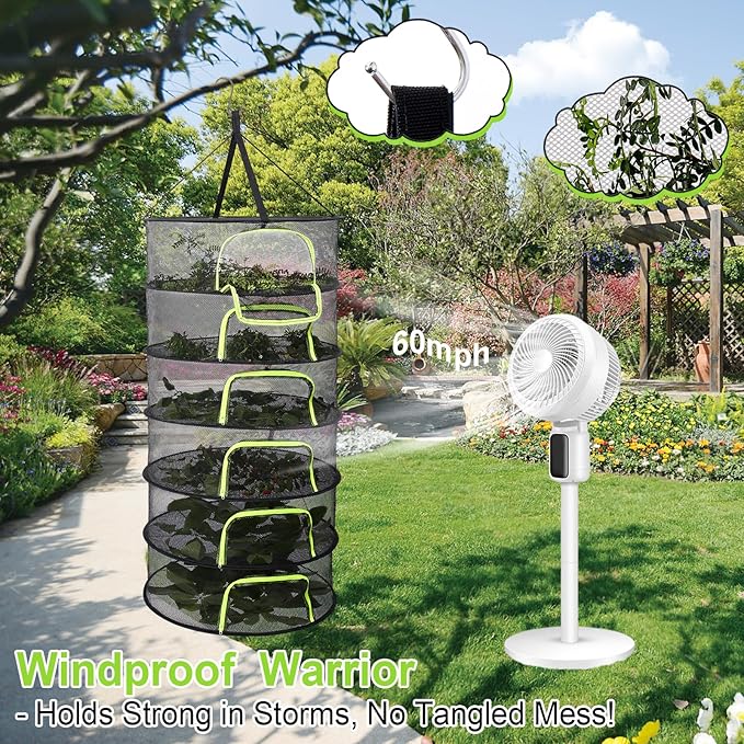 LUKETURE 6-Layer Hanging Herb Dryer Rack - with U-Zipper Mesh Net & Hook, Foldable Collapsible Drying Rack for Plants, Herbs, Flowers, Fish, Jerky, Laundry - Bloomnest