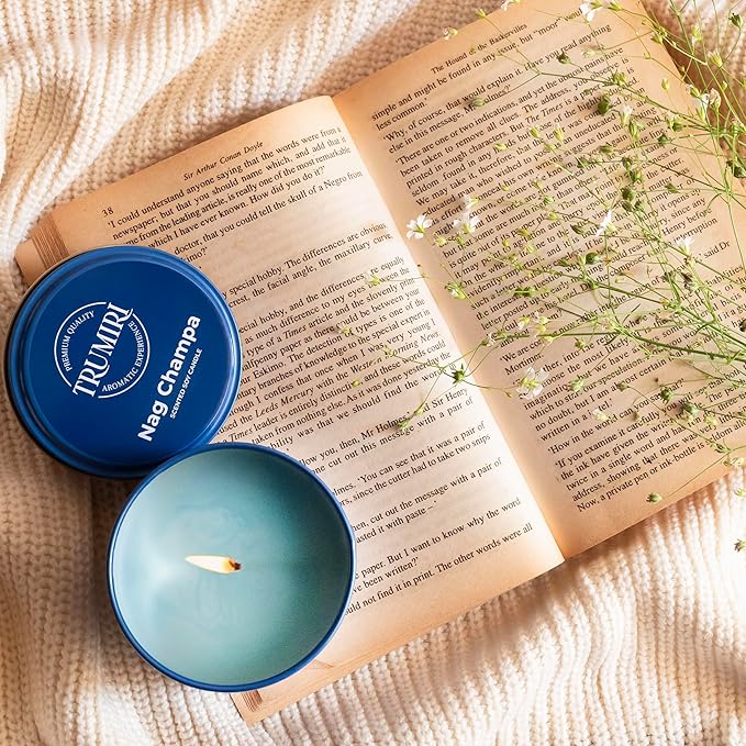Nag Champa Candle for Home Scented - 5oz Natural Soy Clean Organic Non Toxic - for Aromatherapy Meditation Spiritual Gifts Bathroom Kitchen - Long Lasting Heavily Scented - Velas Aromáticas TRUMIRI