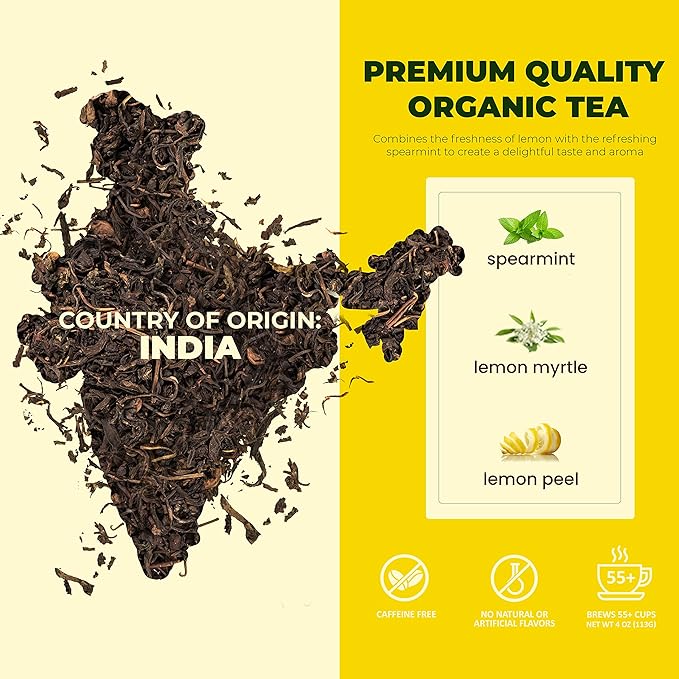 Gardenika Lemon Spearmint Organic Loose Leaf Tea, Herbal and Caffeine-Free Natural Blend – KSA Kosher, No Natural or Artificial Flavors – 4 oz (1 Pack) - Bloomnest