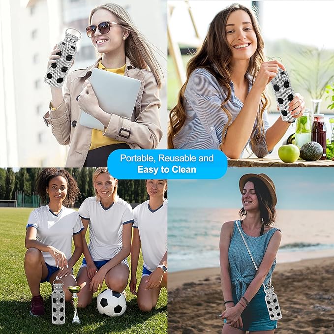 Liquid TuNes Soccer Bling Water Bottle Stainless Steel Thermal Bottle, Insulated Refillable Glitter Water Bottle with Chain, Great Gift Idea for Girls(500ml/16.9 oz) - Bloomnest