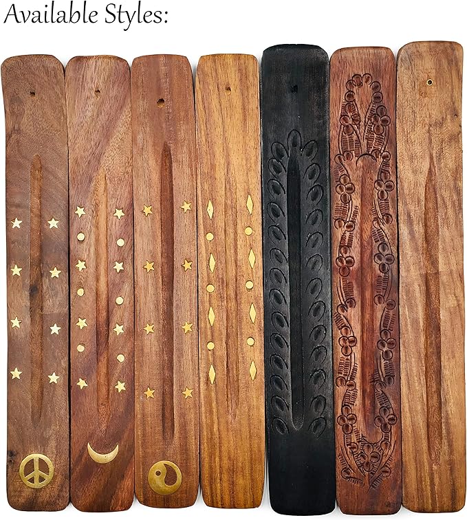 Moon and Stars Incense Holder - Wooden Ash Catcher with Celestial Design for Single Incense Sticks - Meditation Accessories, Spiritual Decor, Home Fragrance, Room Decor (10 Inches Long) - Bloomnest