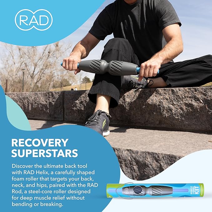 RAD 2-in-1 Muscle Flushing Kit – Includes Exercise Foam Roller & 21in Massage Roller Stick – Deep Tissue Myofascial Release, Muscle Recovery Tools for Mobility & Performance - Bloomnest