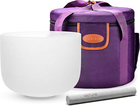 TOPFUND F Note Heart Chakra Crystal Singing Bowl 10 Inch with Heavy Duty Carrying Case and Suede Mallet - Bloomnest
