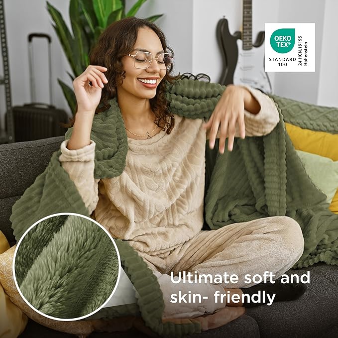 Bedsure GentleSoft Christmas Throw Blanket for Couch - Cozy Soft Blankets for Women, Cute Small Fleece Christmas Throws Gifts for Teens Girls Room Home Decor, Moss, 50x60 Inches - Bloomnest