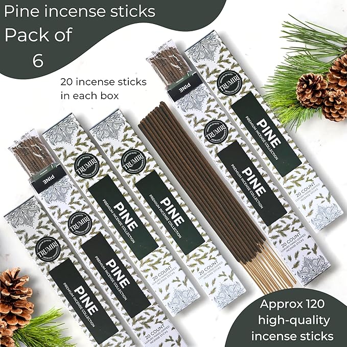 Pine Incense Sticks - Total 120 Insence-Sticks - 6 Packs of 20 Insense - Inciensos - Inscents - Natural Non Toxic Ingredients - Incents - Incence - Inscense - Insents TRUMIRI