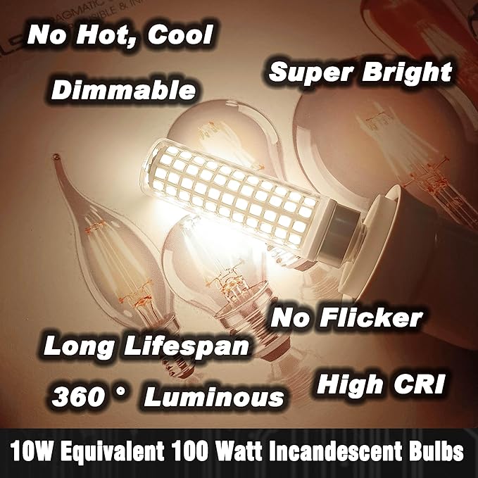 E12 100W Dimmable C7 T6 LED Corn Light Bulbs, 4000K Natural White 1000 Lumen 10W E12 LED Candelabra Light Bulbs for Home Decorative Chandelier Pendant Ceiling Fan Lighting Salt Lamp, 3 Pack - Bloomnest