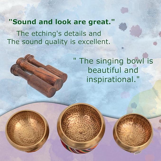 Tibetan Singing Bowl Set - Authentic Cuencos Tibetanos for Sound Healing, Meditation & Chakra Balancing - Includes Cushion, Mallet-Unique Spiritual Gifts for Men and Women (3 Chakra Set) LNYSI