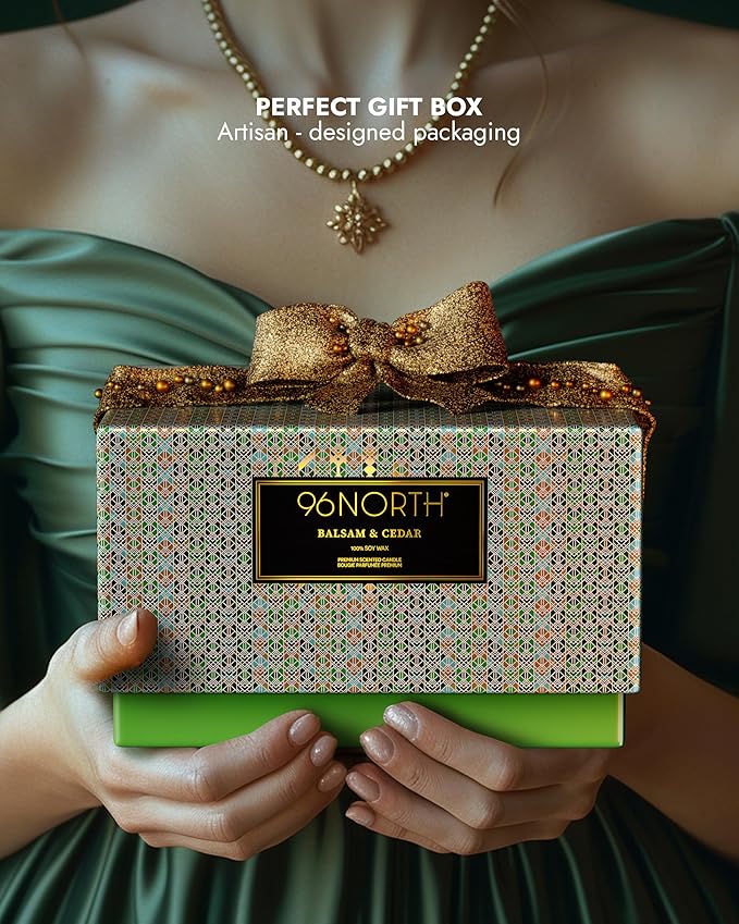 96NORTH Luxury Candle Balsam & Cedar Scented | Large 3-Wick Jar Candle | Up to 40 Hours Burning Time | 100% Natural Soy Wax | Ideal Christmas Candles Gift - Bloomnest