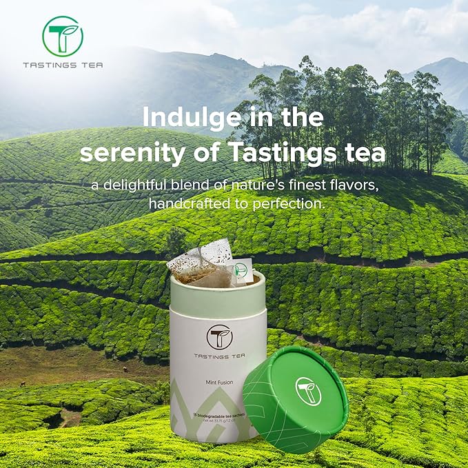 Tastings Tea Mint Fusion - 15 Biodegradable Sachets | Spearmint & Peppermint with Black Tea & Lemongrass Blend | Natural Pyramid Bags - Bloomnest