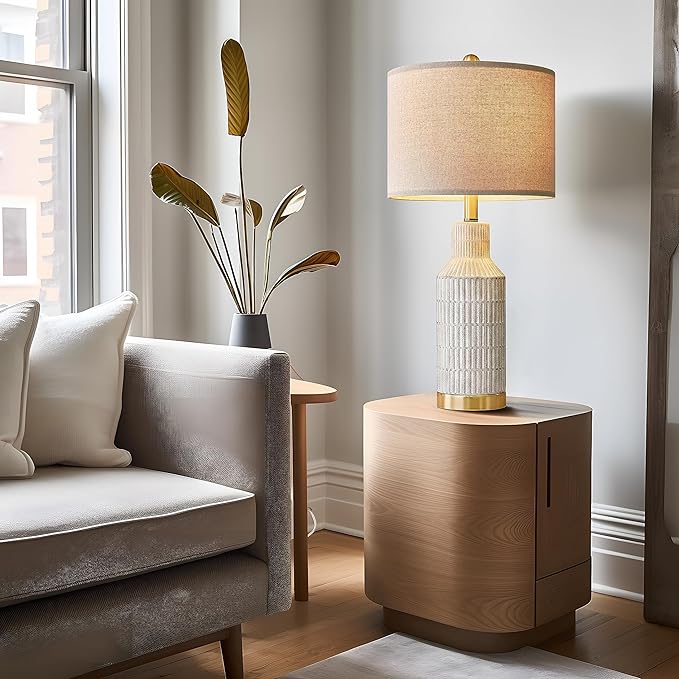 25" Modern Ceramic Lamps Single Table Lamp for Living Room Bedroom Farmhouse Nightstand Bedside Lamps - Bloomnest