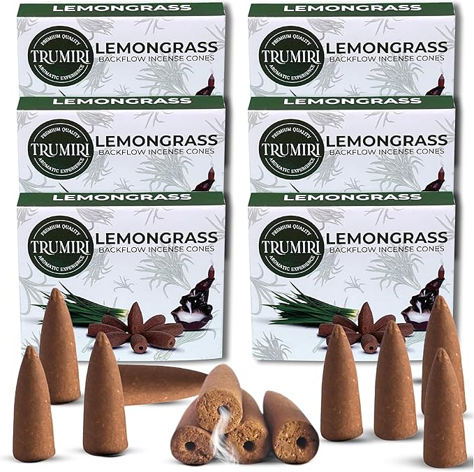 Lemongrass Backflow Incense - 60 Cones, Six Packs of 10, Waterfall Effect TRUMIRI
