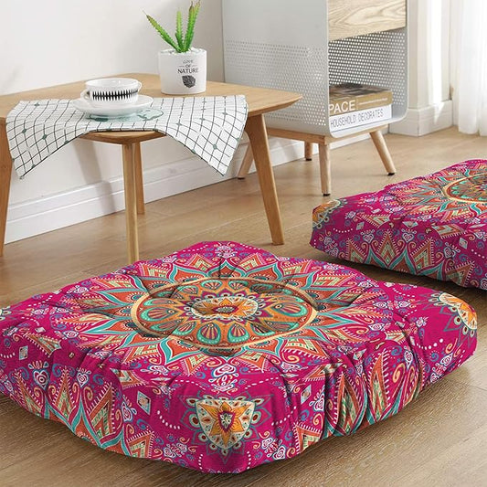 Mandala Meditation Cushion, Boho Meditation Mat, Meditation Pillows for Sitting on Floor, Cushions for Sitting in Home and Outdoor, Square Floor Pillows Cushion Seating for Yoga 22'' X 22'' - Bloomnest