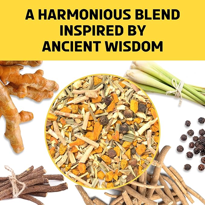 BREWIX, Turmeric Ashwagandha Herbal Tea Loose Leaf (100+ Cups, 7.05oz/200g) Real Ingredients From India, Caffeine Free & Naturally Gluten Free - Bloomnest
