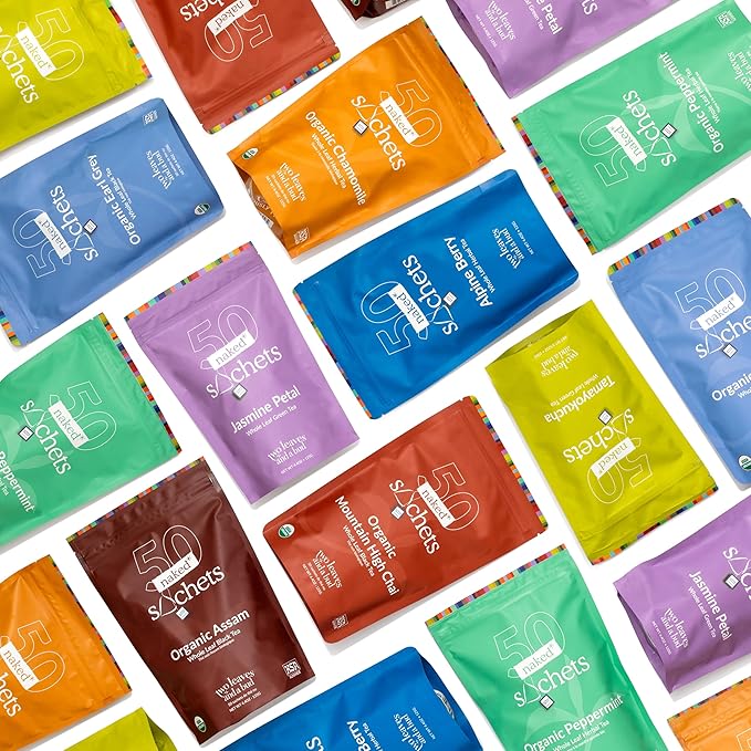 Two Leaves and a Bud Organic Earl Grey - 50 Naked Tea Sachets - Whole Leaf Black Tea in Eco-Friendly Unwrapped Compostable Sachets, Resealable Bag, 50 Count (Pack of 1) - Bloomnest
