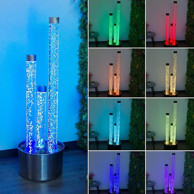 Alpine Corporation MLT166SL 3 Tier Indoor and Outdoor Water Acrylic Bubble Fountain for Home, Office, and Patio Decor, with Remote and 16 Color LED Lights, 54", Silver Base - Bloomnest