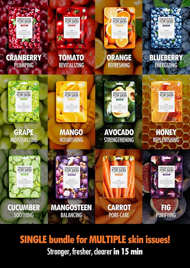 FARMSKIN Organic Face Mask, 12 pcs - Hydrating, Moisturizing, Brightening, Soothing, Cruelty-Free - Bloomnest