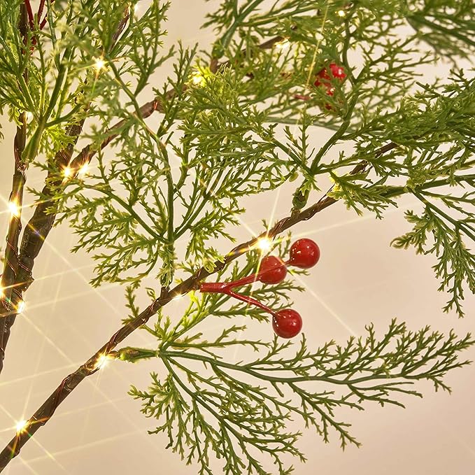 Birchlitland Christmas Garland with Lights Cadar Lighted Garland Battery Operated with Timer or USB Light 6FT 80 LED Fairy Lights, Faux Vine with Lights for Mantel Fireplace and Holiday Decor - Bloomnest