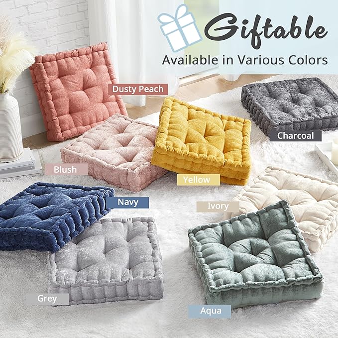 Intelligent Design Azza Floor Pillow, Large Cushions Sitting for Adults, Floor Pillow for Meditation or Yoga, Lustrous Chenille Tufted with Scalloped Edges for Bench/Chair Cushion, 20"x20"x5" Navy - Bloomnest