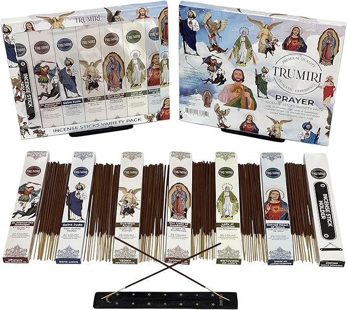 Prayer Incense Sticks - 120 Insence-Sticks (20 Insense x 6 Incents) Catholic Church Spiritual Incienso for Jesus Guardian Angel St Michael Archangel San Miguel Arcangel Judas Religious Gifts + Holder - Bloomnest