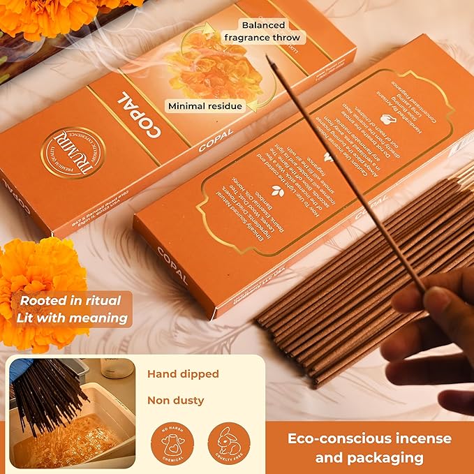 Copal Incense Sticks - Pack of 100 Insence-Sticks for Spiritual Purification - Made with Natural Non Toxic Incienso De Copal - Scented Insense Agarbatti Incents TRUMIRI