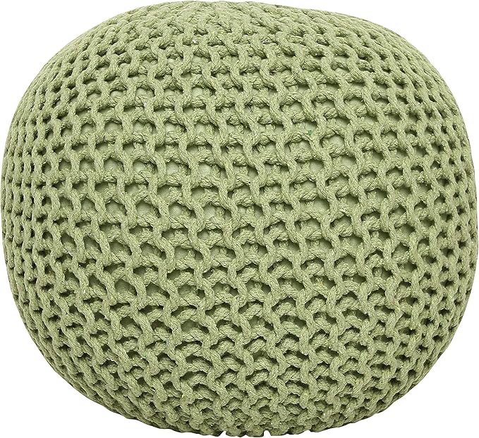 REDEARTH · Round Pouf Foot Stool Ottoman - Cotton Knitted Cord Boho Pouffe - Cable Poof Filled Footrest Stuffed for Living Room - Nursery - Bedroom - Patio - Lounge (19.5"x19.5"x14") - Kiwi - Bloomnest