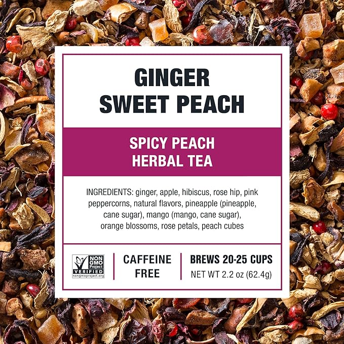 Tiesta Tea - Ginger Sweet Peach, Loose Leaf, Spicy Peach Herbal Tea, Non-Caffeinated Tranquility Blend, Bulk Herbal Leaves with Hibiscus & Cane Sugar, 25 Cups, 2.2 Ounce Resealable Pouch - Bloomnest