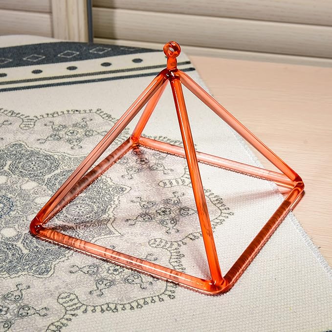 TOPFUND Orange Crystal Singing Pyramid 6 inch with Carrying Case and Quartz Suede Mallet