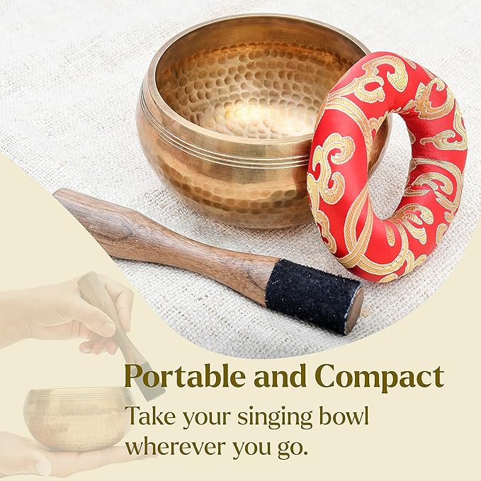 Tibetan Singing Bowl Set - Authentic Cuencos Tibetanos for Sound Healing, Meditation & Chakra Balancing - Includes Cushion, Mallet-Unique Spiritual Gifts for Men and Women (5.2 Inch Bowl) LNYSI