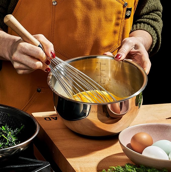 HexClad Stainless Steel Mixing Bowl Set, 3-Piece with Vacuum Seal Lids and Non-Slip Base, 1.3,3 and 5 Quarts - Bloomnest