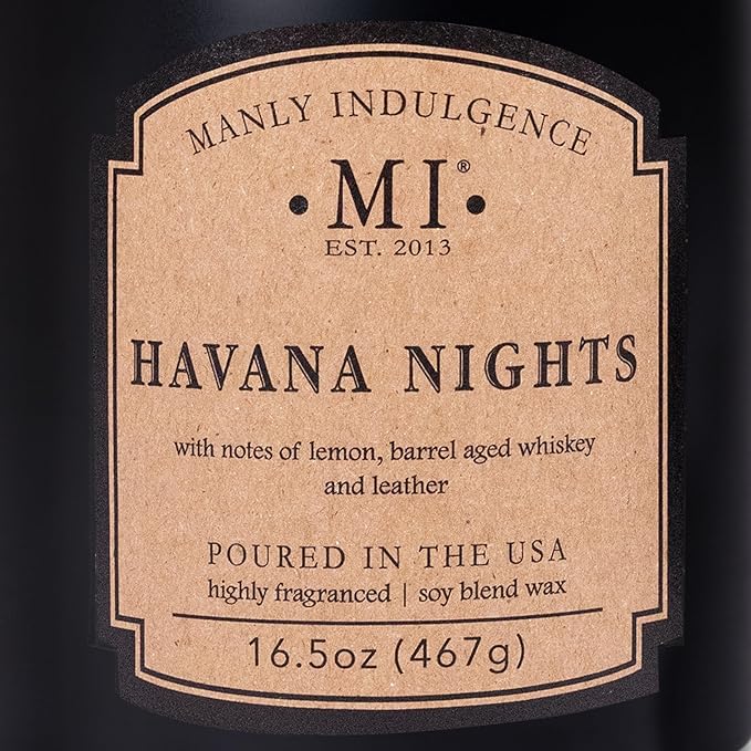 Manly Indulgence Havana Nights Scented Candles for Men, 2 Wick, 16.5 oz, Premium Soy Blend Wax, 60H Burn, Candles for Home Scented - Made in The USA - Bloomnest
